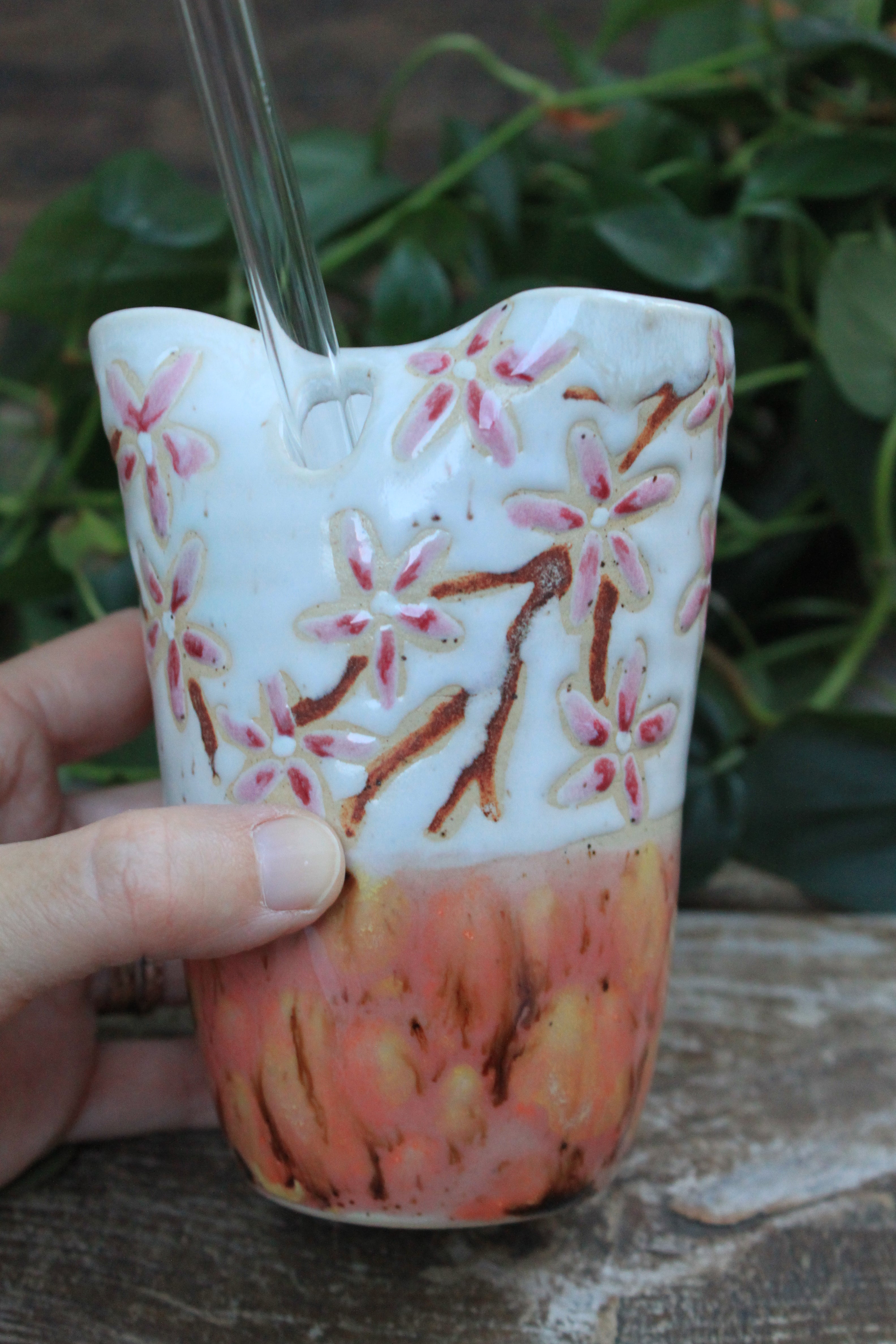Cherry Blossom Straw Cup, 12 oz