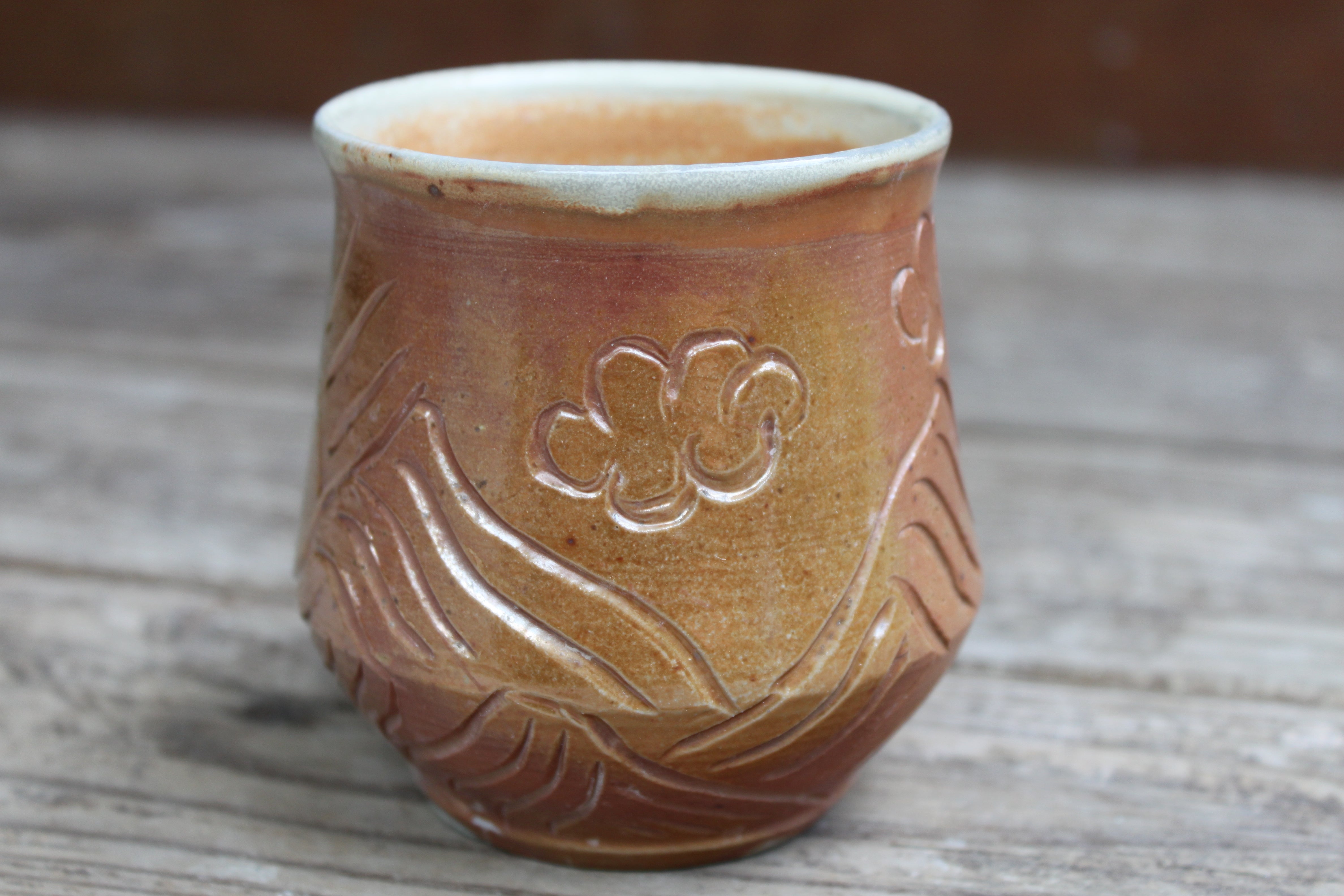 Wood Fired Distant Peaks and Partly Cloudy Days Carved Sipper, 12 oz