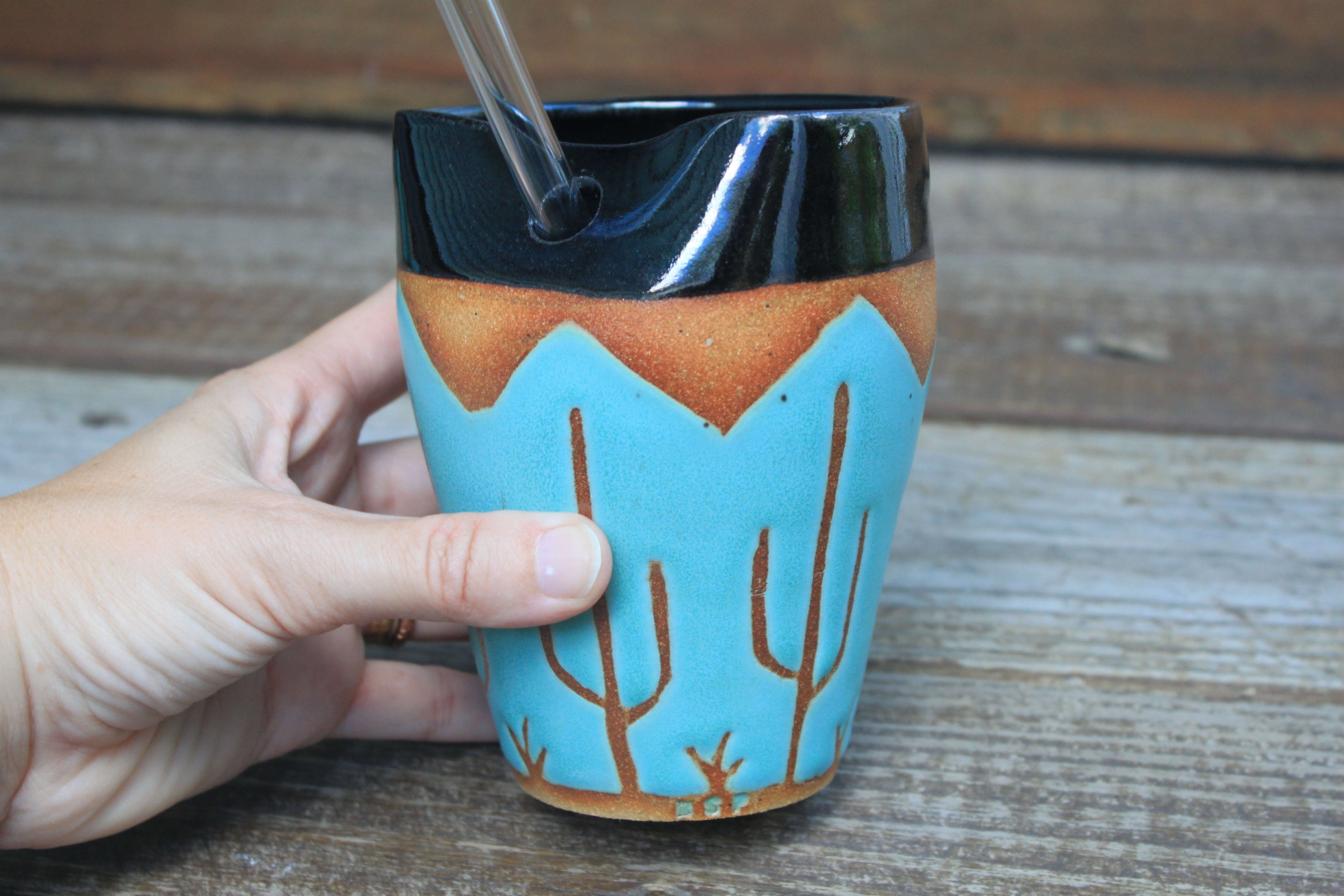 Turquoise Desert Mountains Straw Cup, 17 oz