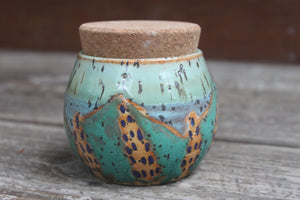 Carved Lupine Lover Ocean Horizon Jar with Cork
