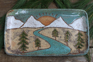 Distant Snowy Mountains Rolling River Tray