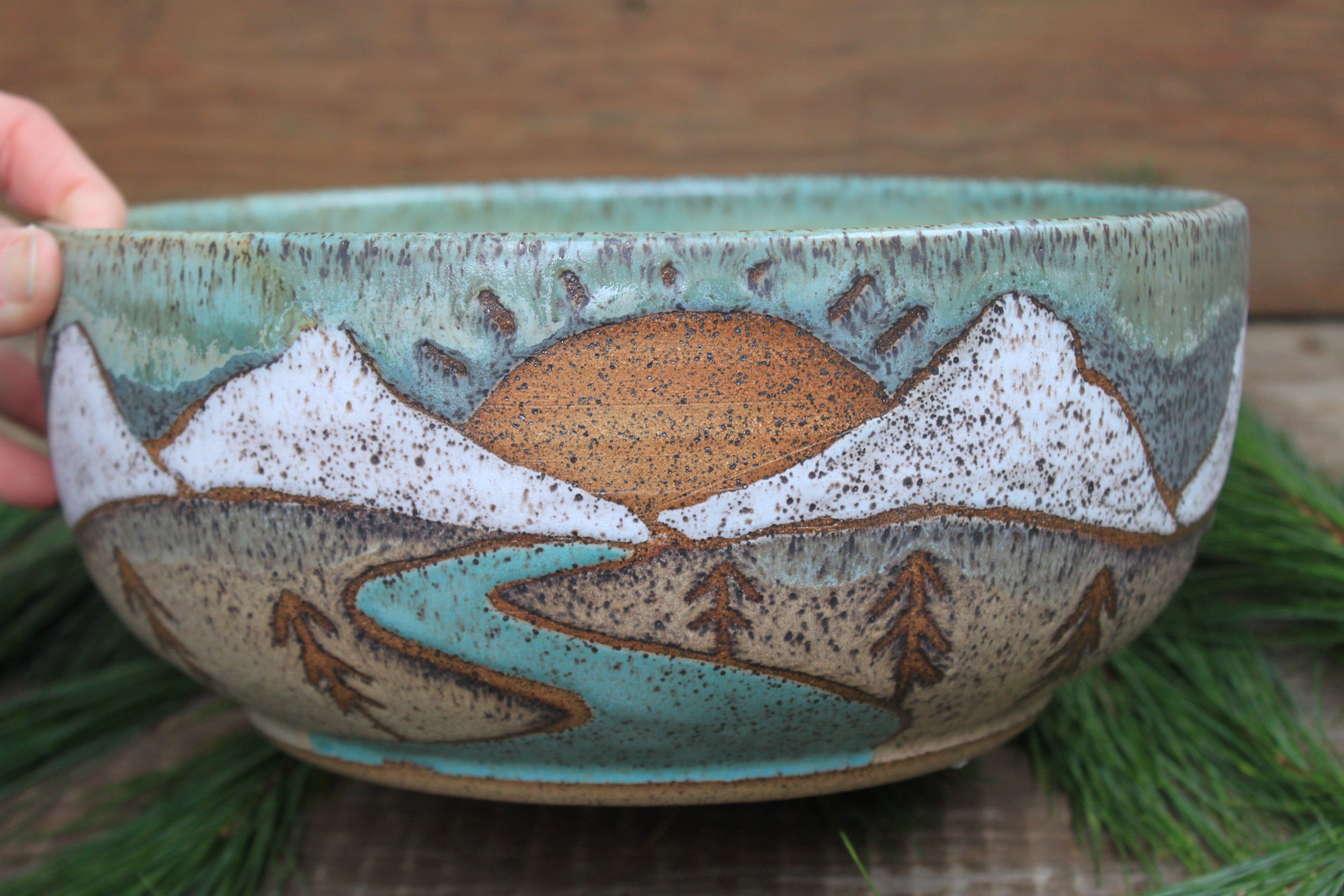 Distant High Peaks Rolling River Sunset XL Serving Bowl