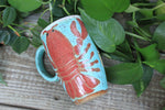 Load image into Gallery viewer, Lobster Lovers Handled Travel Mug, Red Lobster with Pink, Yellow, Purple and White Buoys - 16 oz
