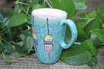 Load image into Gallery viewer, Lobster Lovers Handled Travel Mug, Red Lobster with Pink, Yellow, Purple and White Buoys - 16 oz
