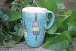 Load image into Gallery viewer, Lobster Lovers Handled Travel Mug, Red Lobster with Pink, Yellow, Purple and White Buoys - 16 oz

