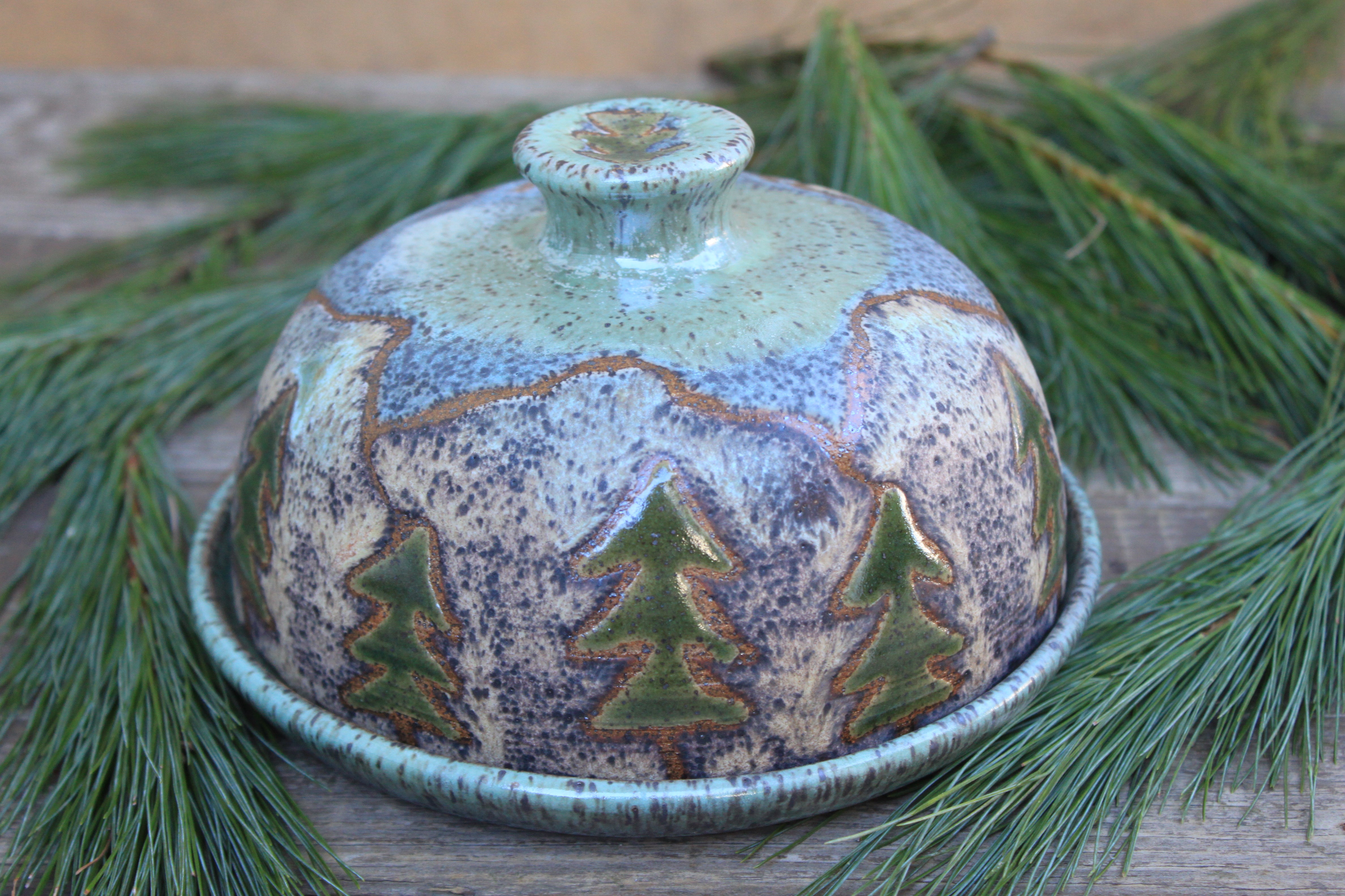 Seconds Sale! Rolling River and Evergreen Lidded (Butter) Dish