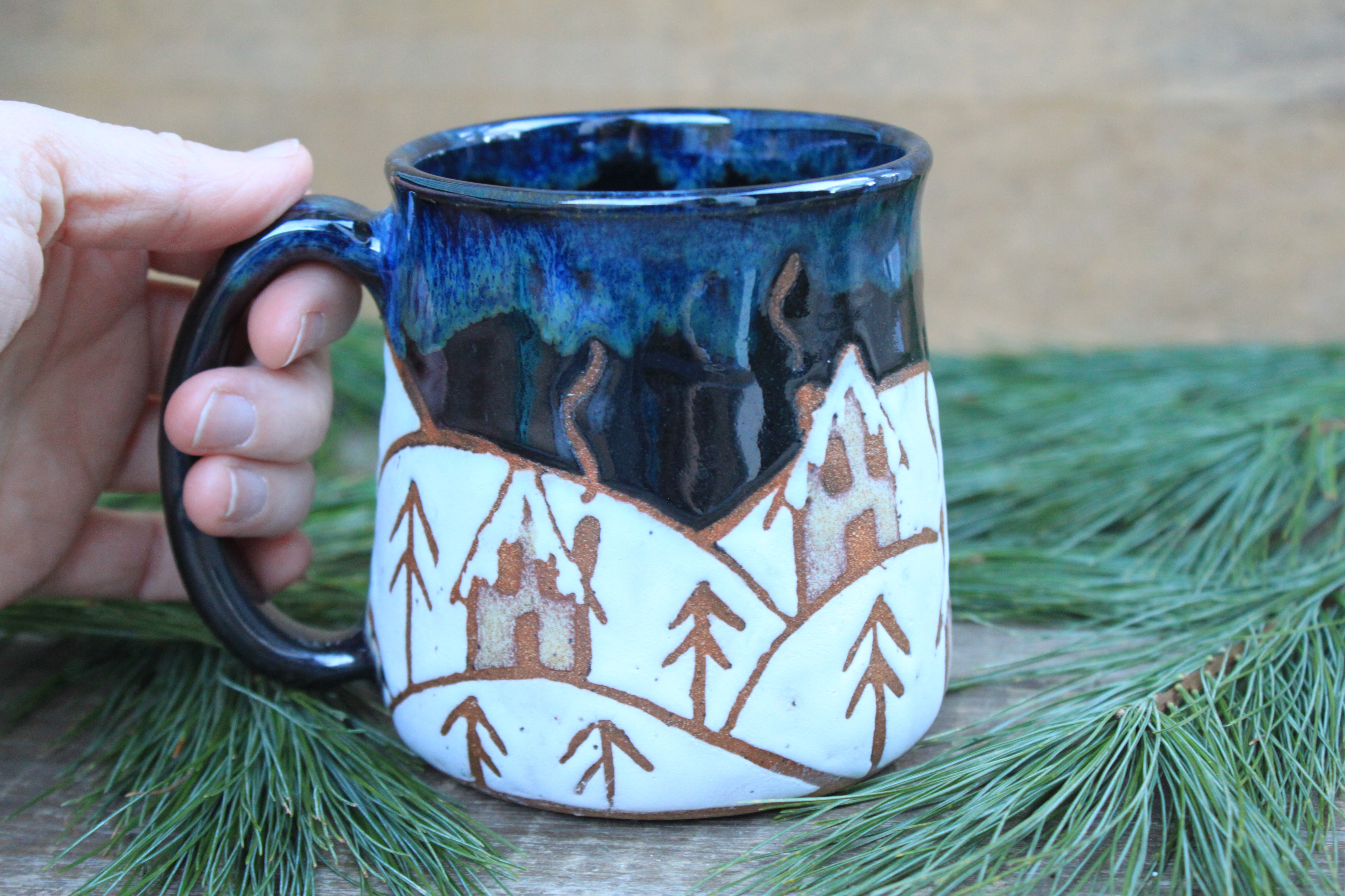 Snowy Ginger Bread House Hills Mug, 18 oz