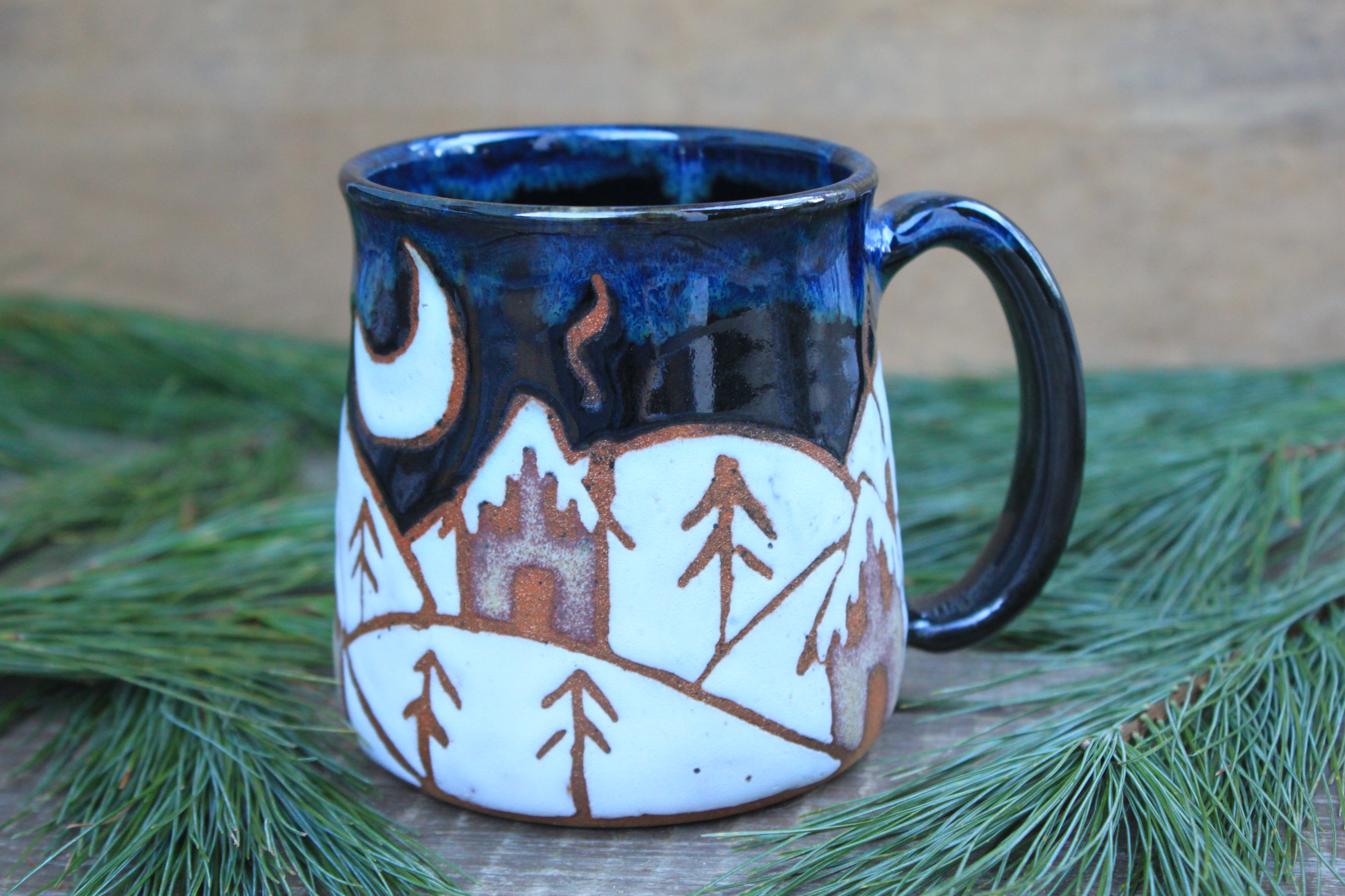 Snowy Ginger Bread House Hills Mug, 18 oz