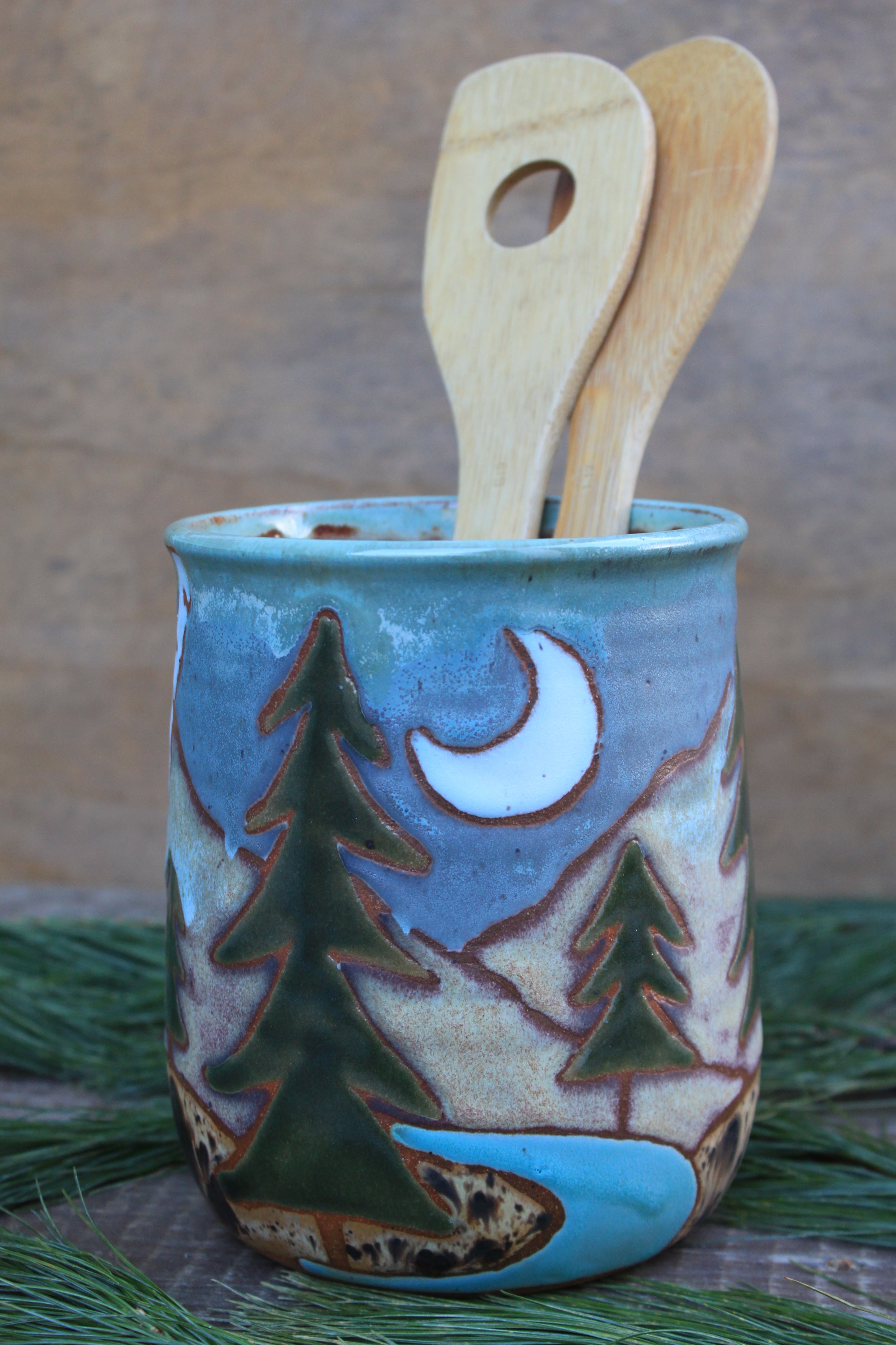 Birch Trees and Evergreens Utensil Jar