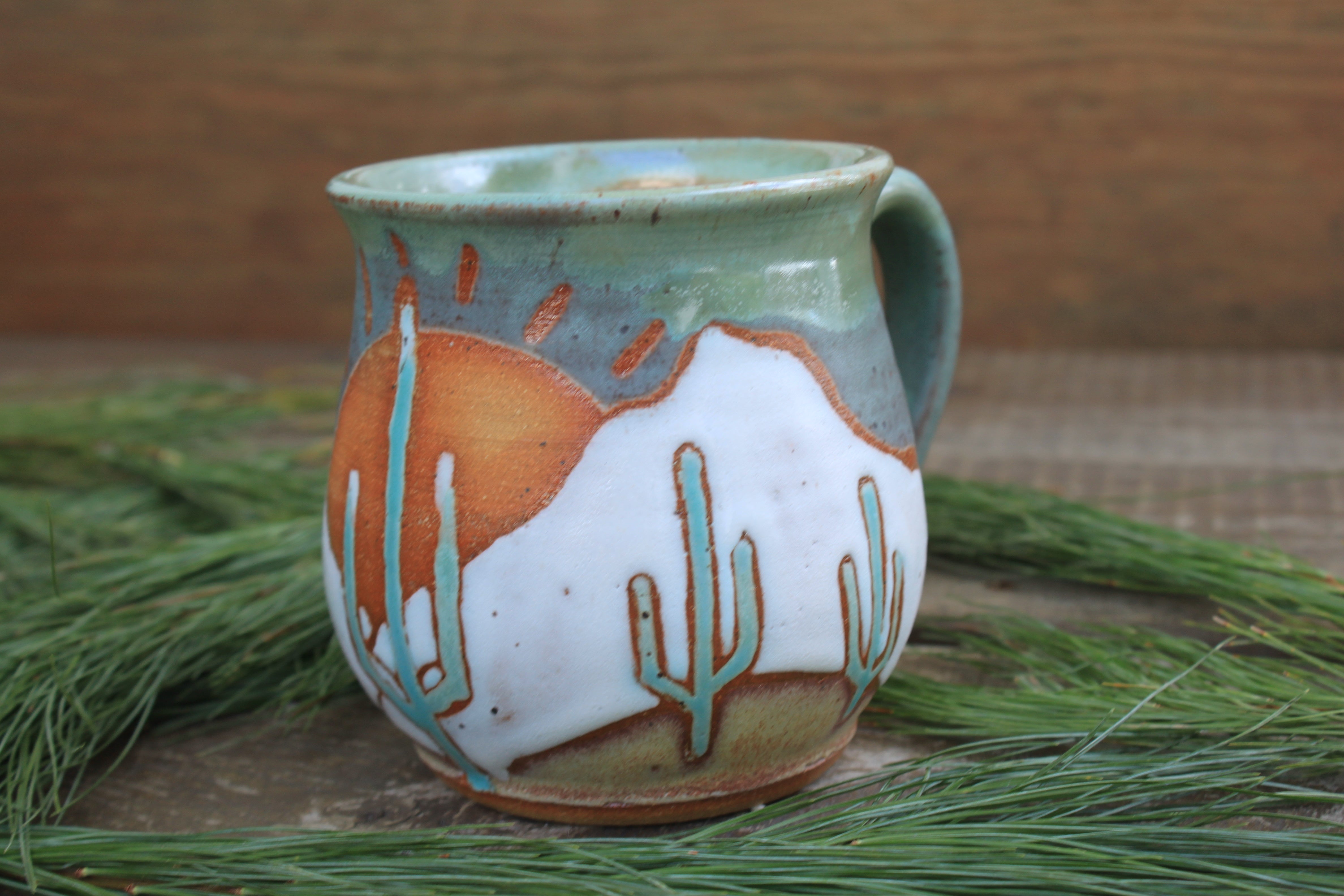 Snowy Desert Mountain Sunset Mug, 18 oz
