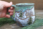 Load image into Gallery viewer, Snowy Cabin Forest Days Carved Mug, 19 oz

