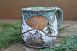 Snowy Cabin Forest Days Carved Mug, 19 oz