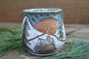 Snowy Cabin Forest Days Carved Mug, 19 oz