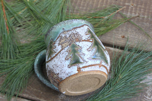 Snowy Cabin Forest Days Carved Mug, 19 oz