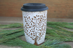 Snowy Foliage Carved Handled Travel Mug, 16 oz