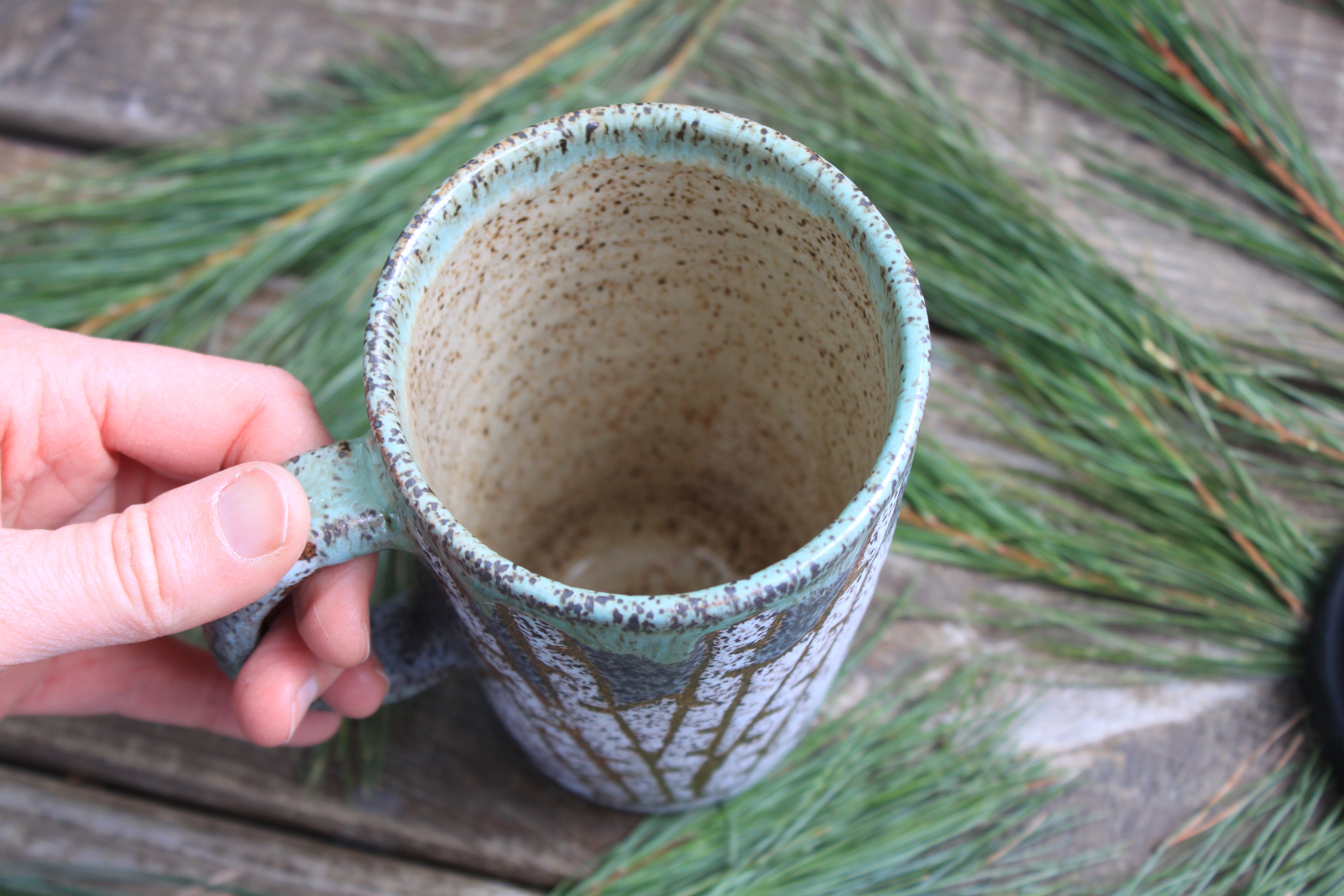 Seconds Sale! Birch Trees and Evergreen Days Handled Travel Mug, 18 oz