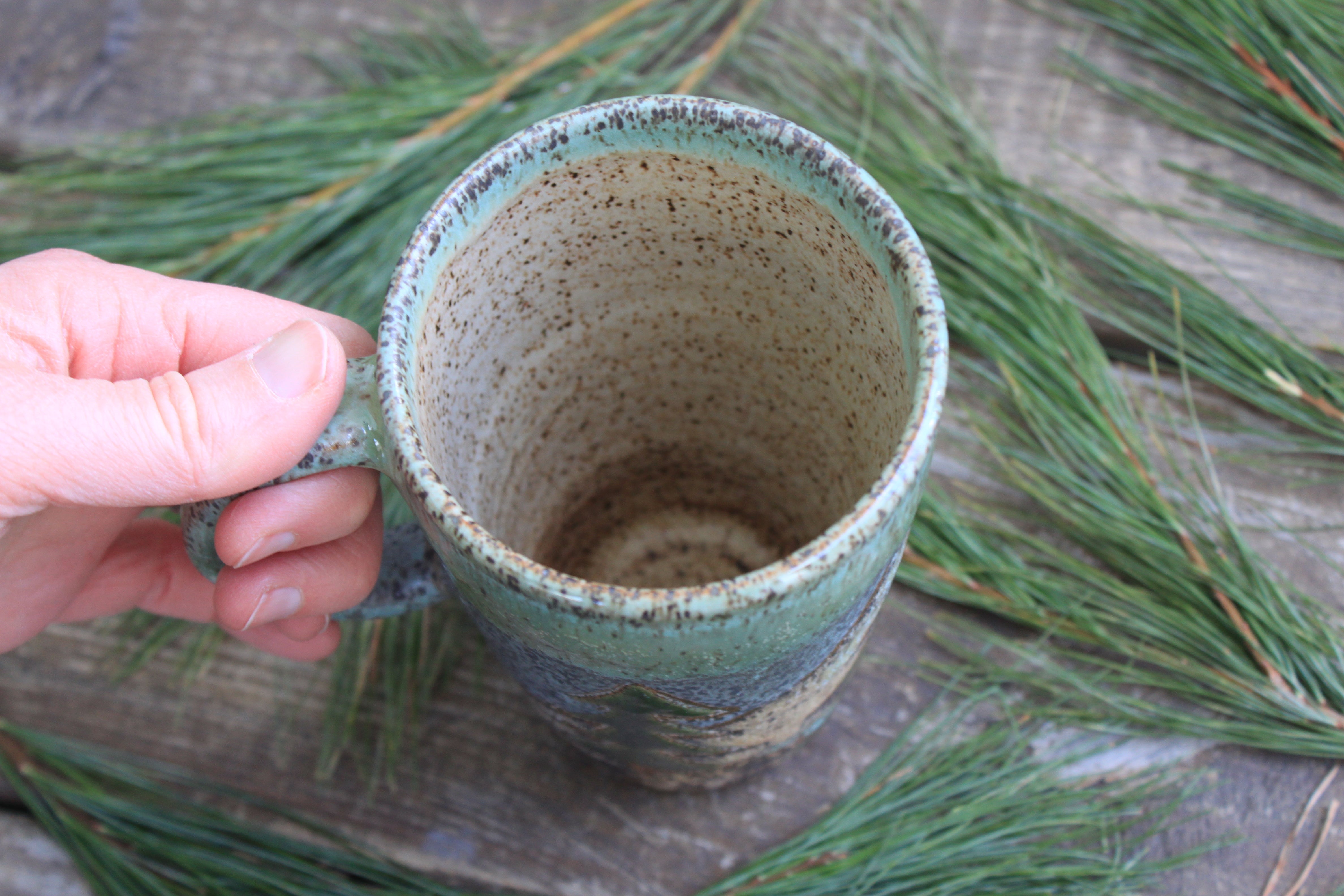 Cabin Forest Nights Carved Handled Carved Travel Mug, 15 oz