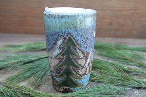 Cabin Forest Nights Carved Handled Carved Travel Mug, 15 oz