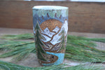 Load image into Gallery viewer, Distant Mountain and Evergreen Days Carved Handled Travel Mug, 19 oz
