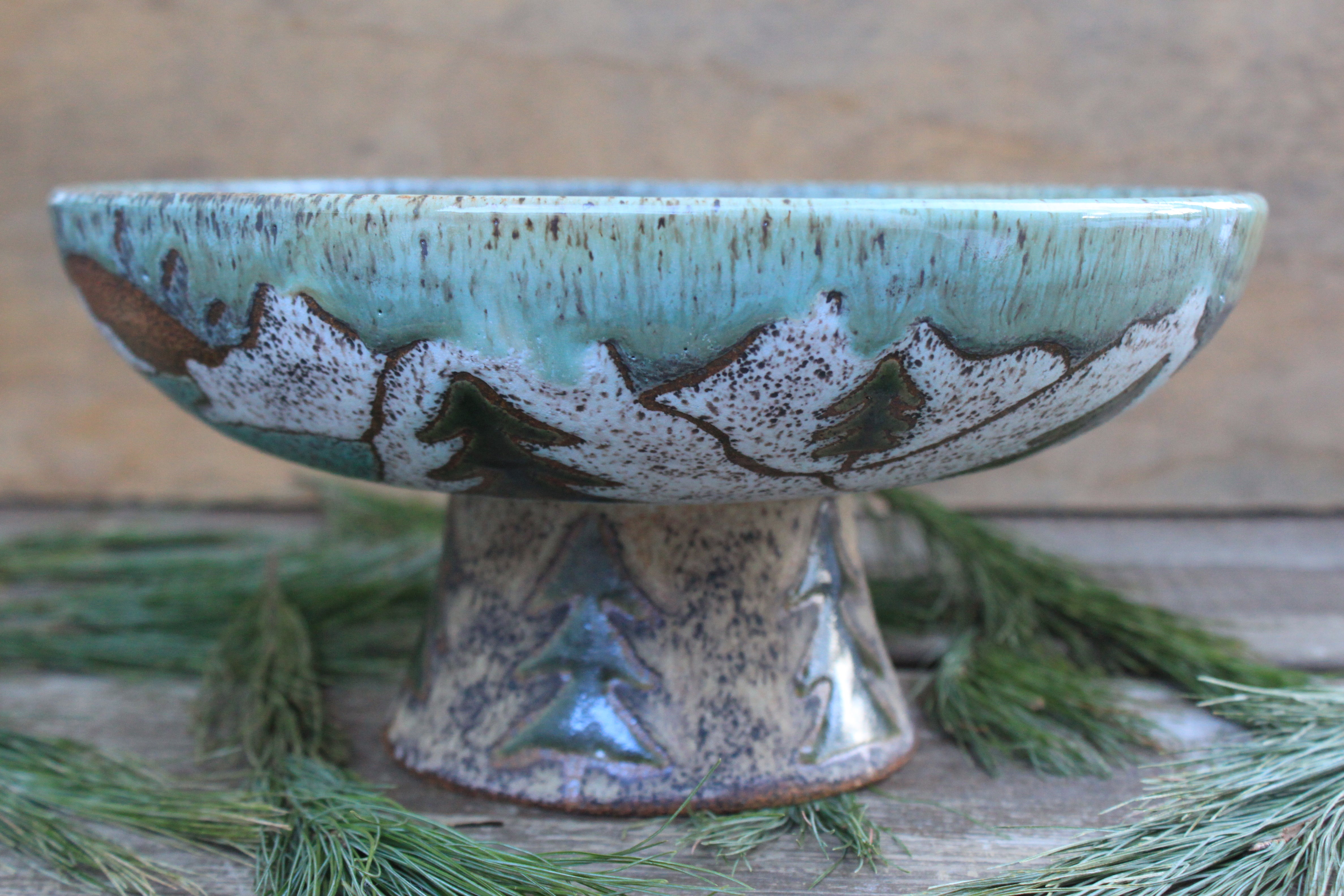 Evergreens and Glacial Lake Days Pedestal Bowl