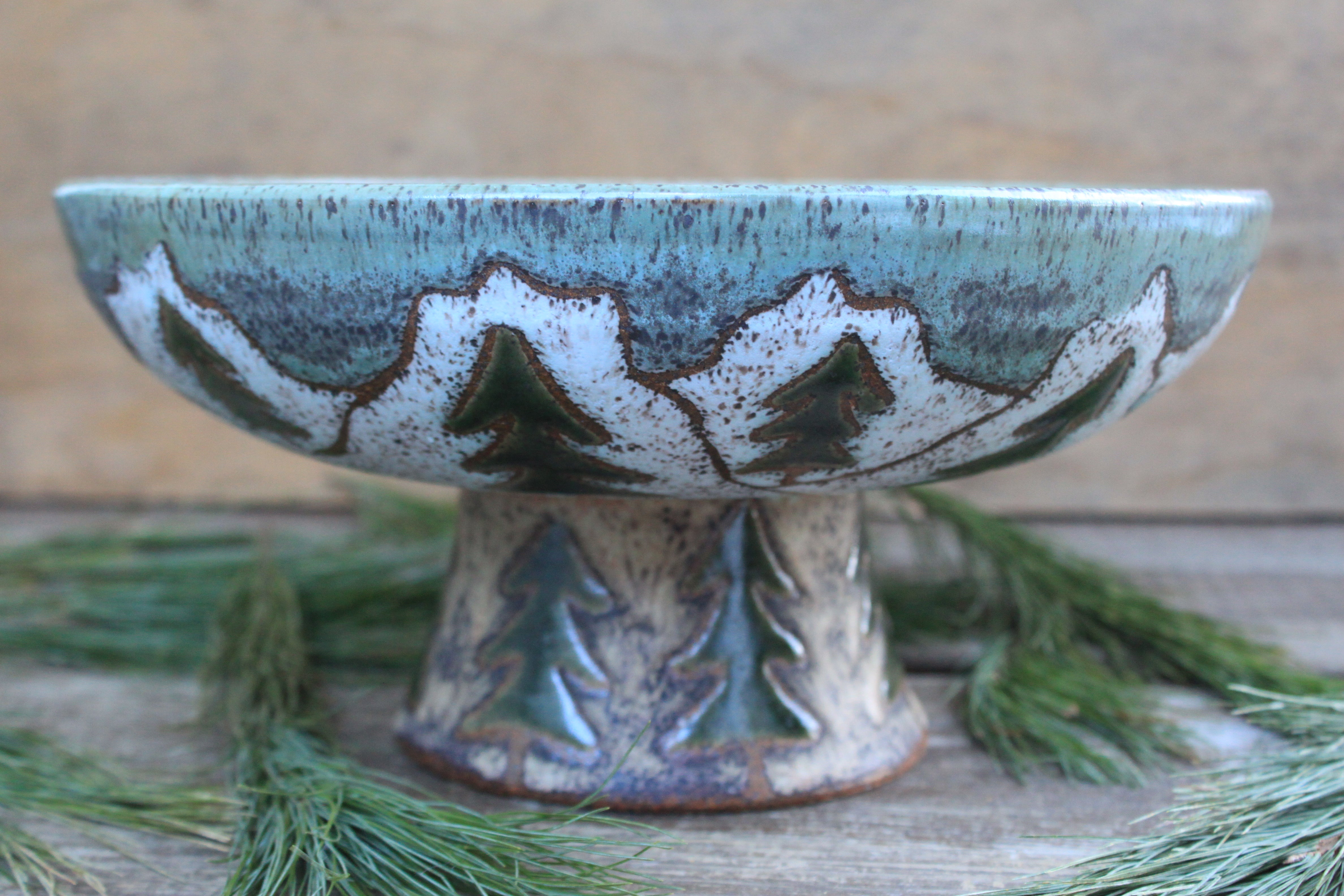 Evergreens and Glacial Lake Days Pedestal Bowl