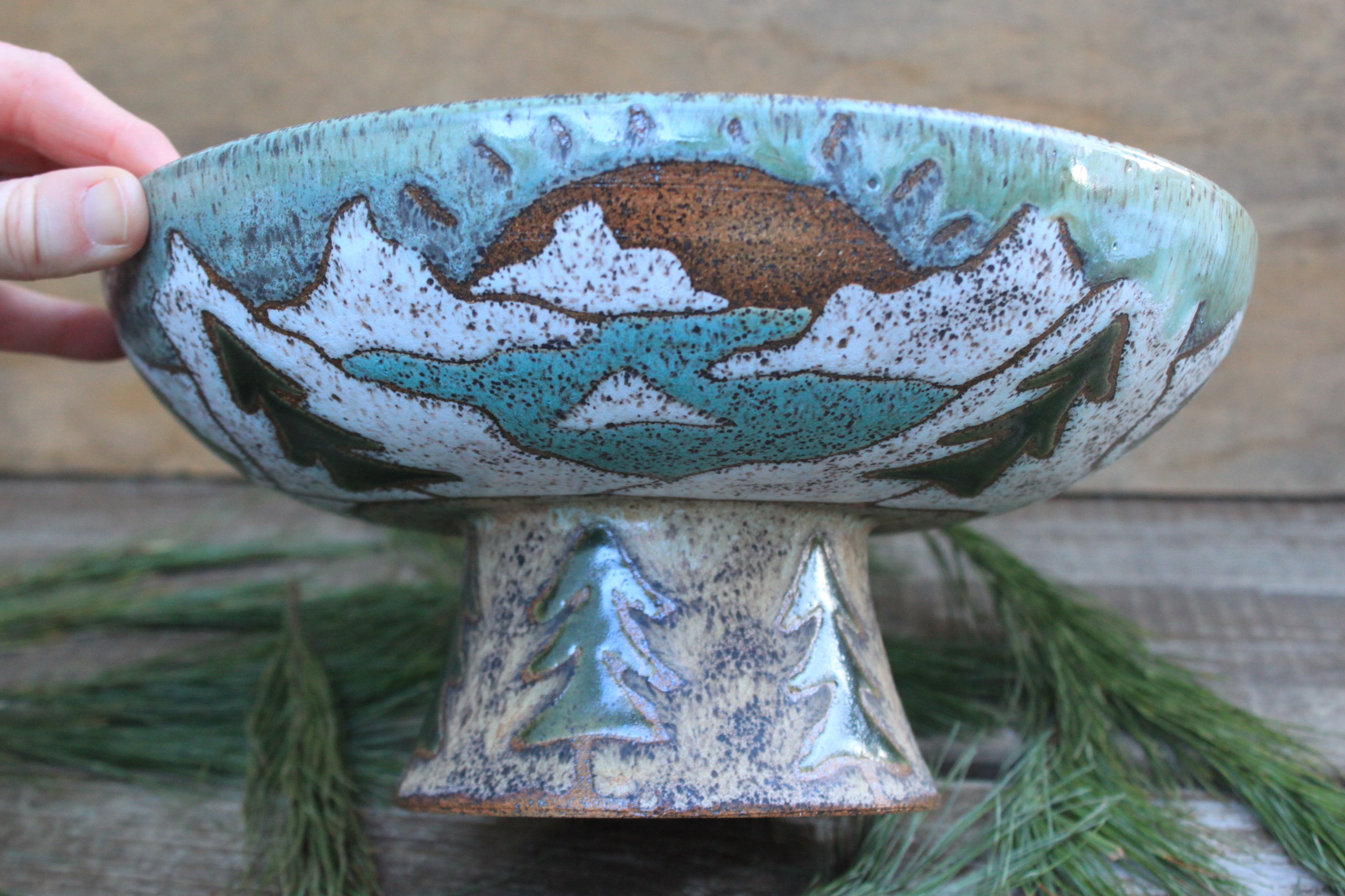 Evergreens and Glacial Lake Days Pedestal Bowl