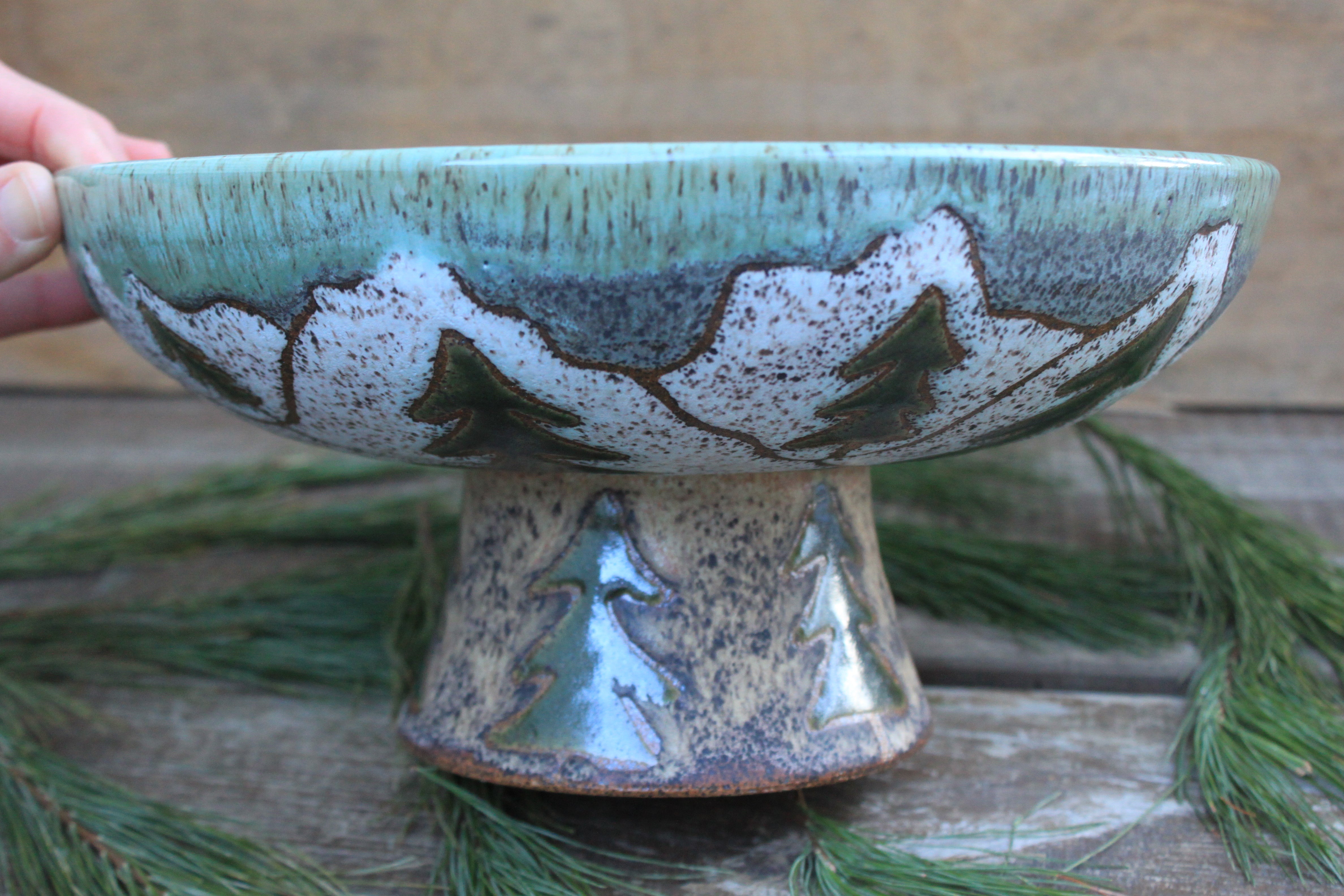 Evergreens and Glacial Lake Days Pedestal Bowl