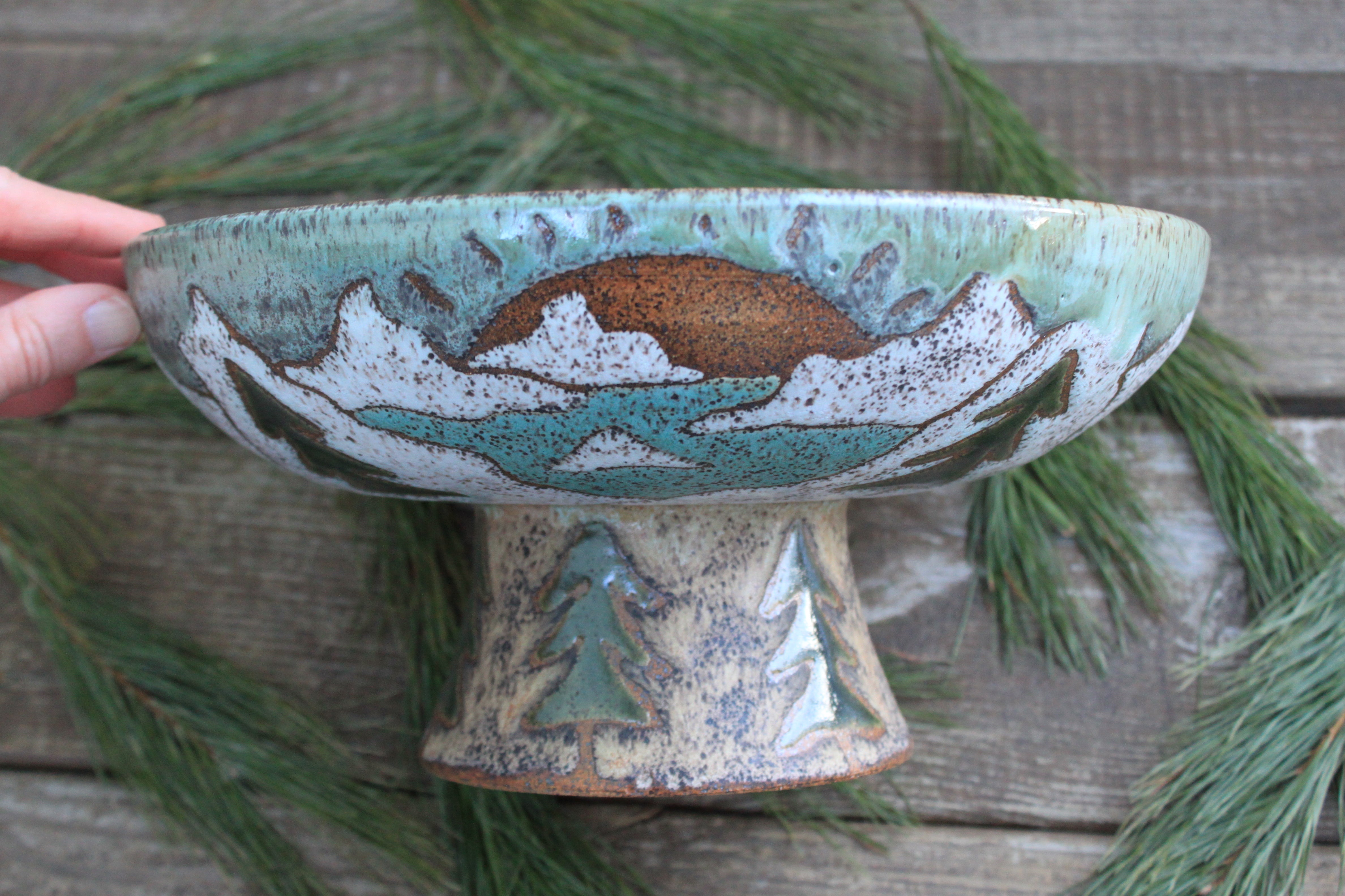 Evergreens and Glacial Lake Days Pedestal Bowl