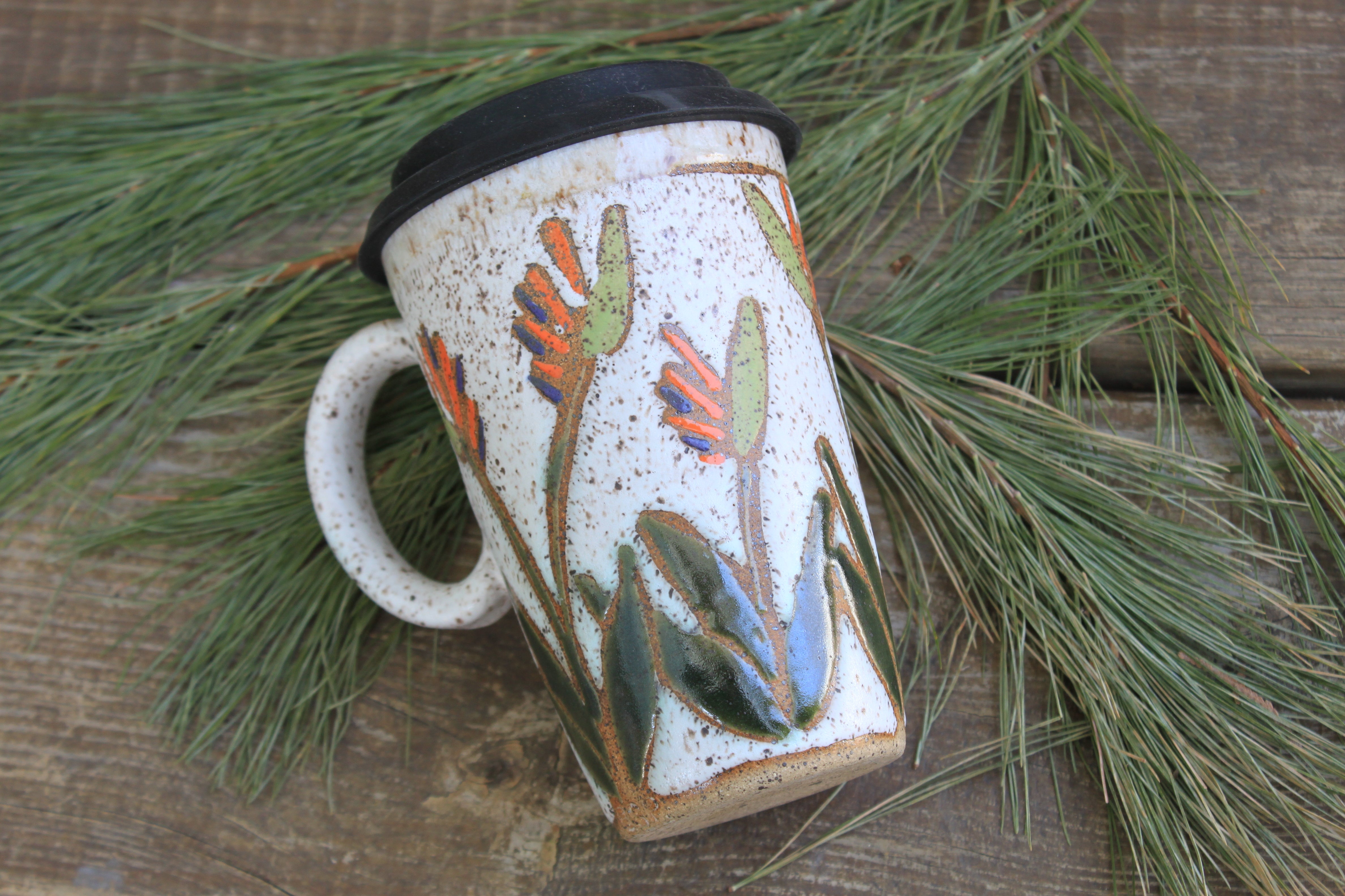 Tropical Bird of Paradise Handled Travel Mug, 16 oz