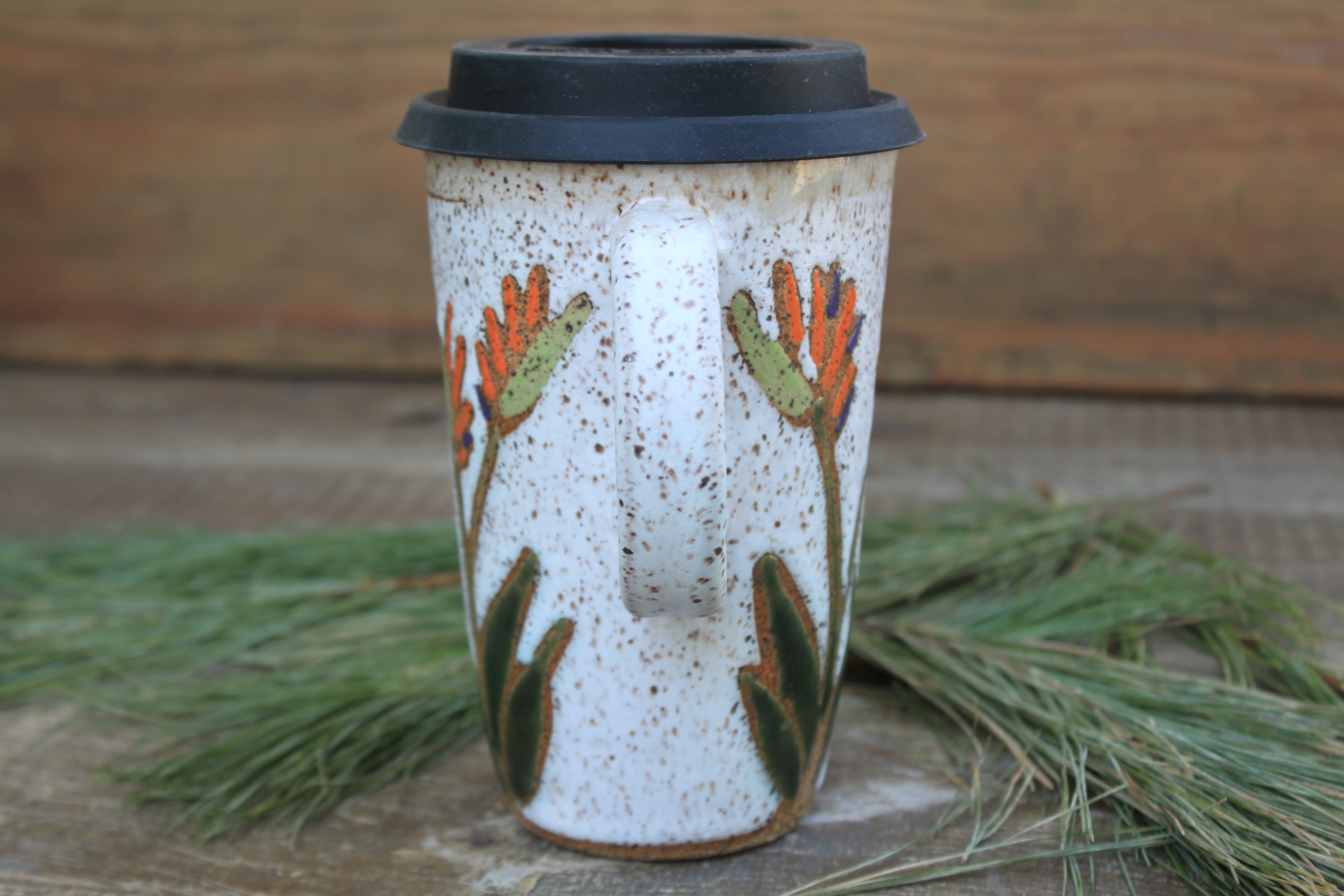 Tropical Bird of Paradise Handled Travel Mug, 16 oz