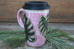Load image into Gallery viewer, Monstera Madness Carved Travel Mug, 17 oz
