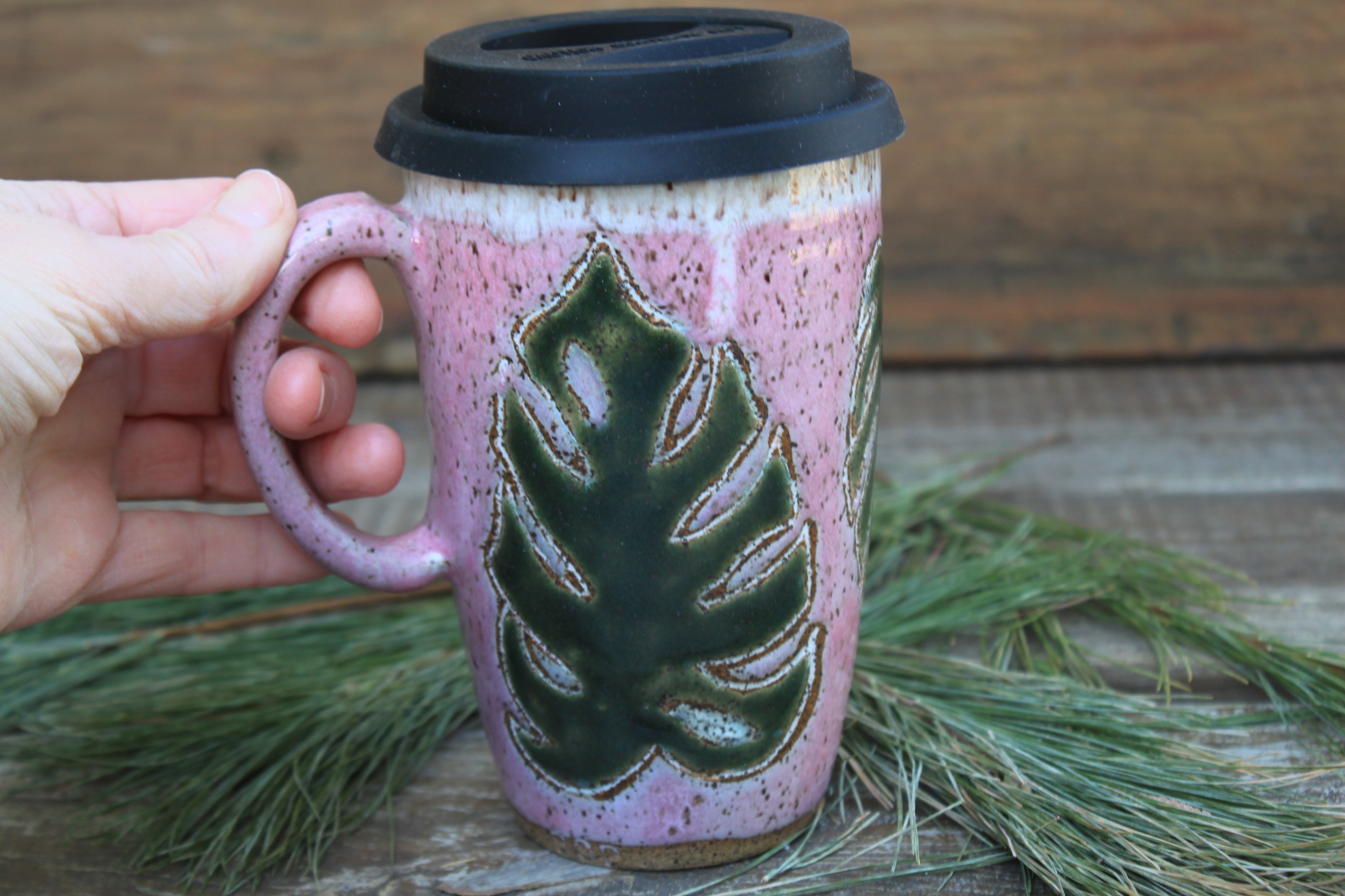 Monstera Madness Carved Travel Mug, 17 oz
