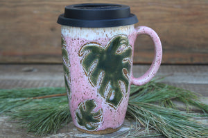 Monstera Madness Carved Travel Mug, 17 oz