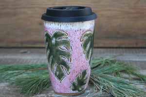 Monstera Madness Carved Travel Mug, 17 oz