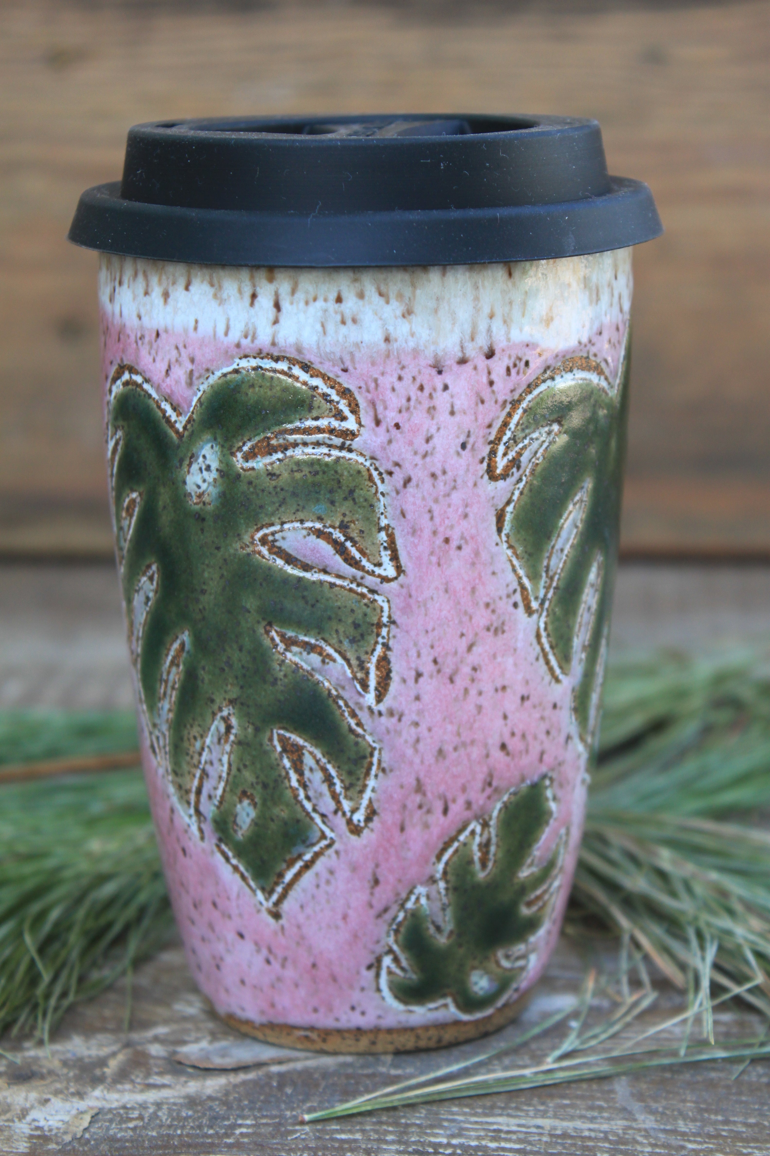 Monstera Madness Carved Travel Mug, 17 oz