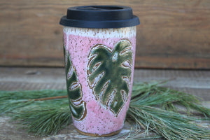 Monstera Madness Carved Travel Mug, 17 oz