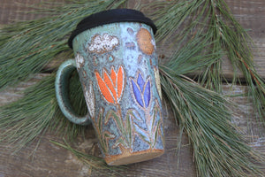 Tulip Fields and Sun Showers Carved Travel Mug, 18 oz