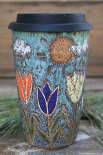 Load image into Gallery viewer, Tulip Fields and Sun Showers Carved Travel Mug, 18 oz
