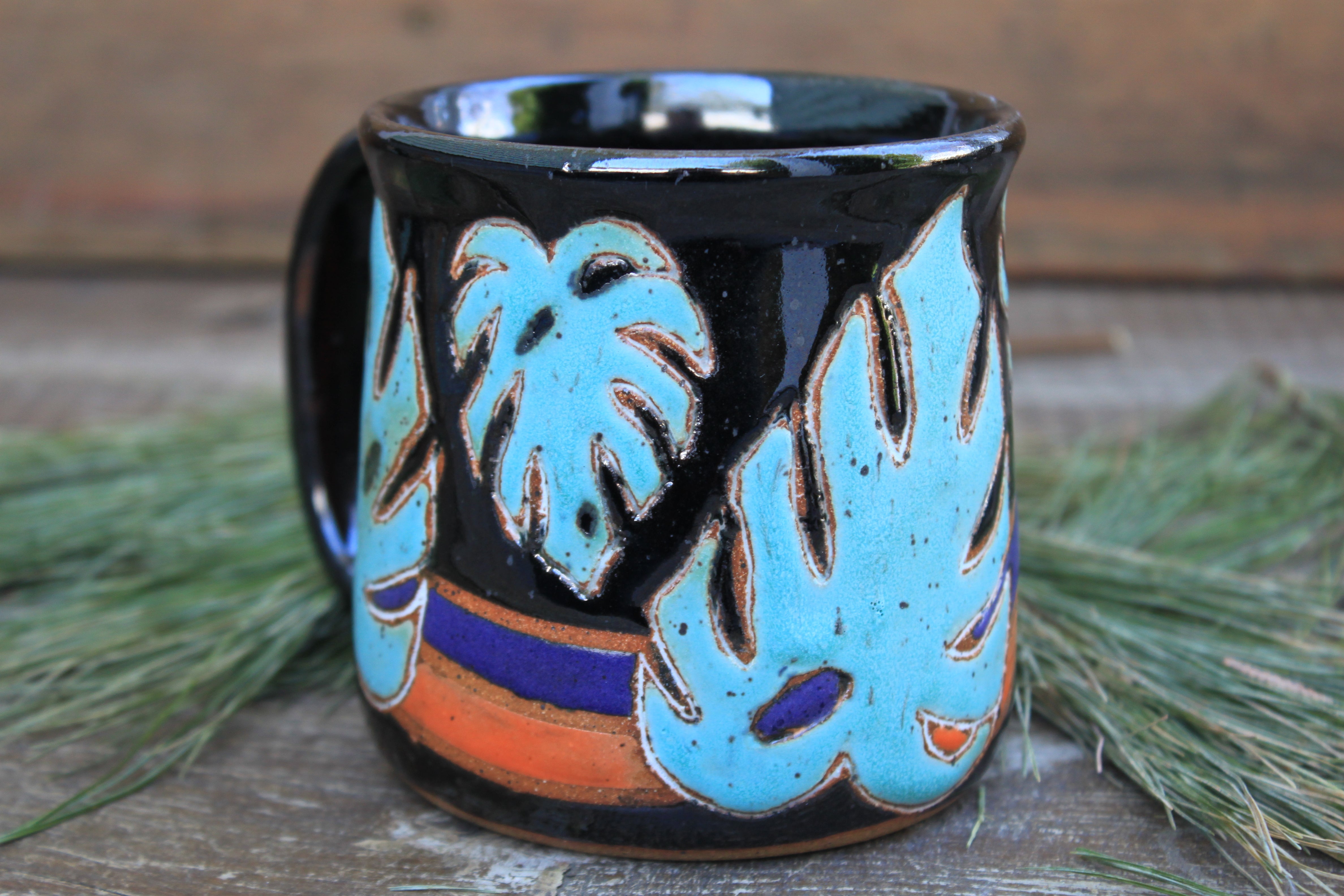Retro Monstera Madness Carved Mug, 18 oz
