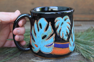 Retro Monstera Madness Carved Mug, 18 oz