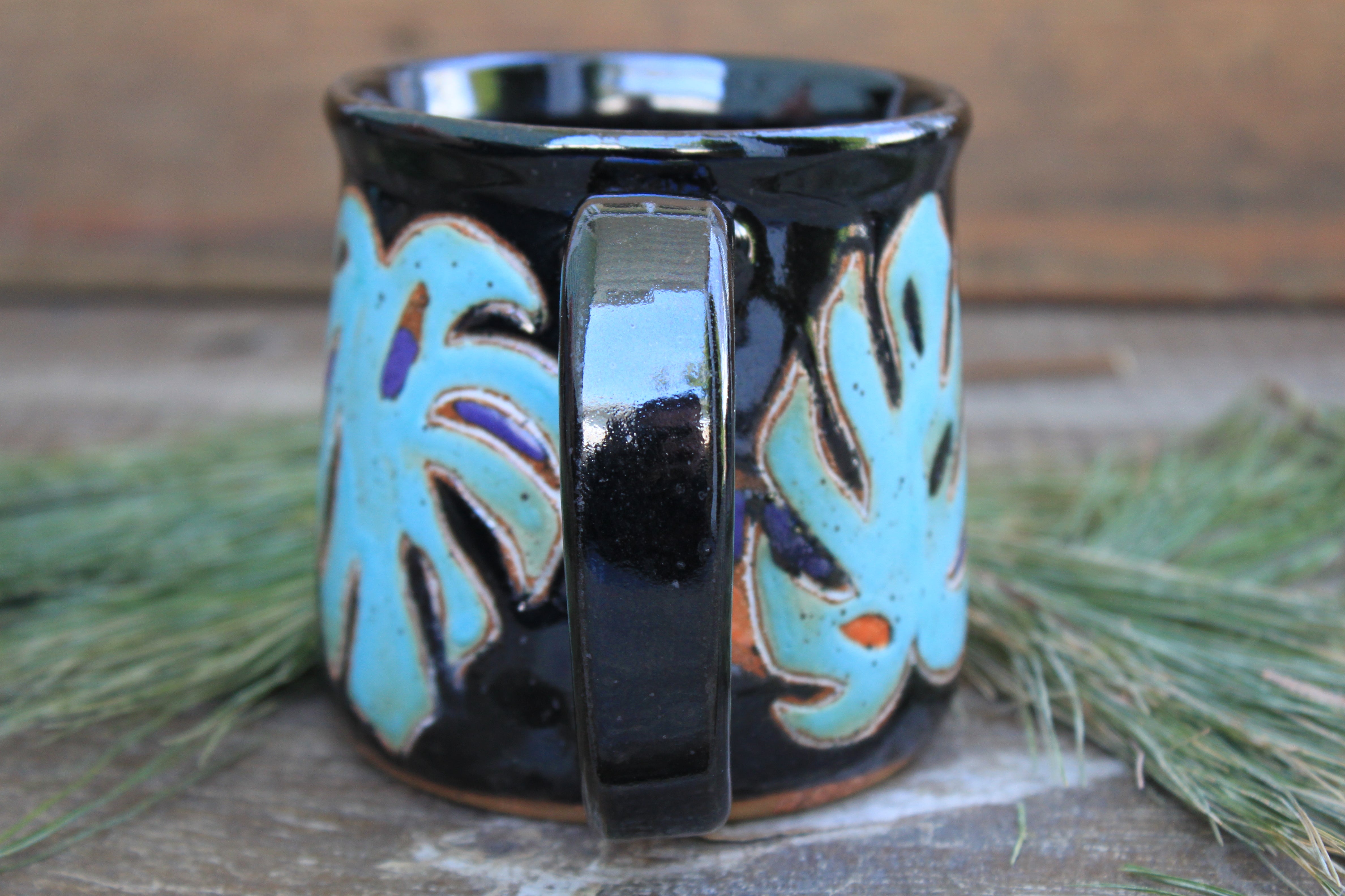 Retro Monstera Madness Carved Mug, 18 oz