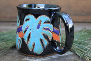 Retro Monstera Madness Carved Mug, 18 oz