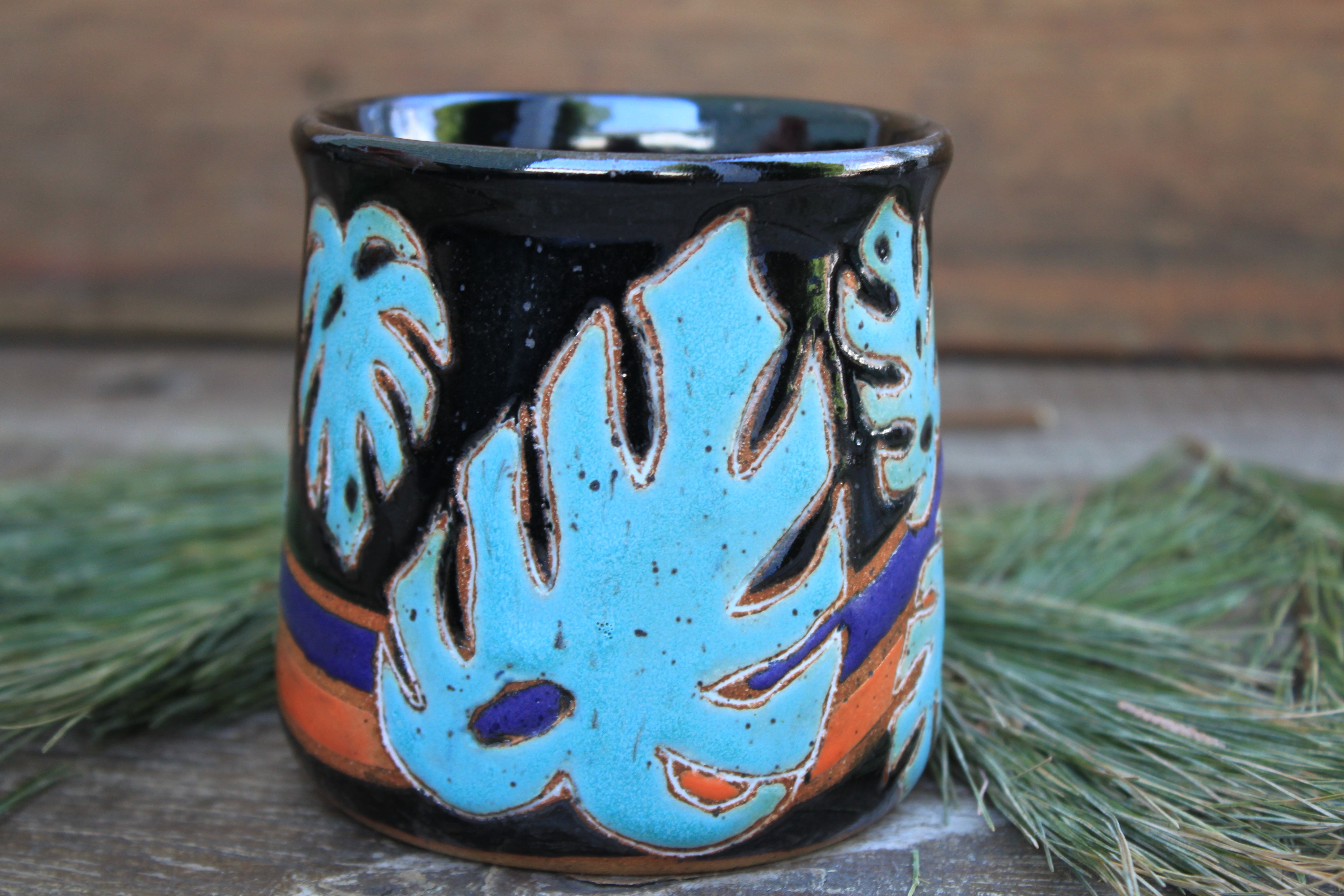 Retro Monstera Madness Carved Mug, 18 oz