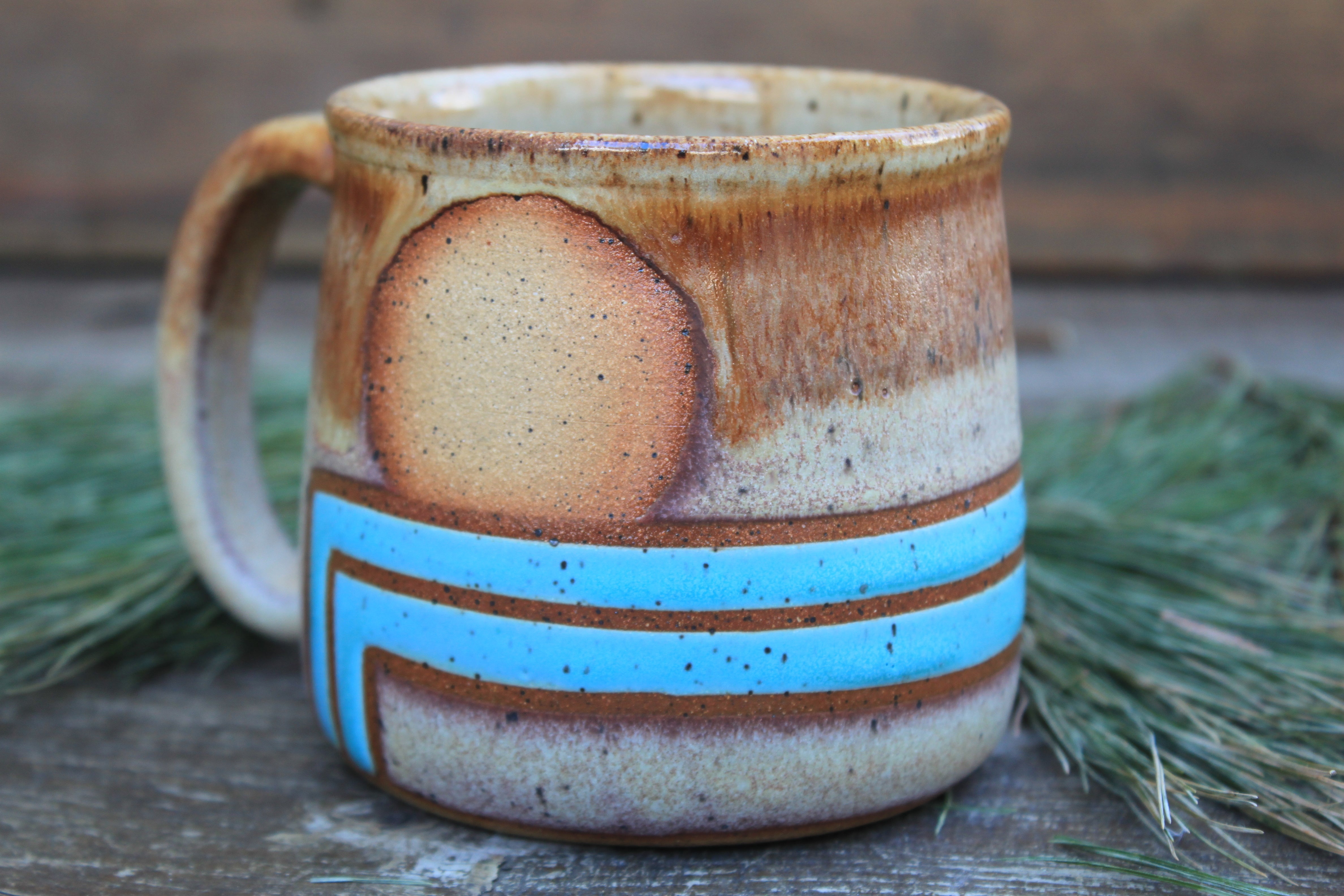 Retro Horizon Sunset Line Mug, 16 oz