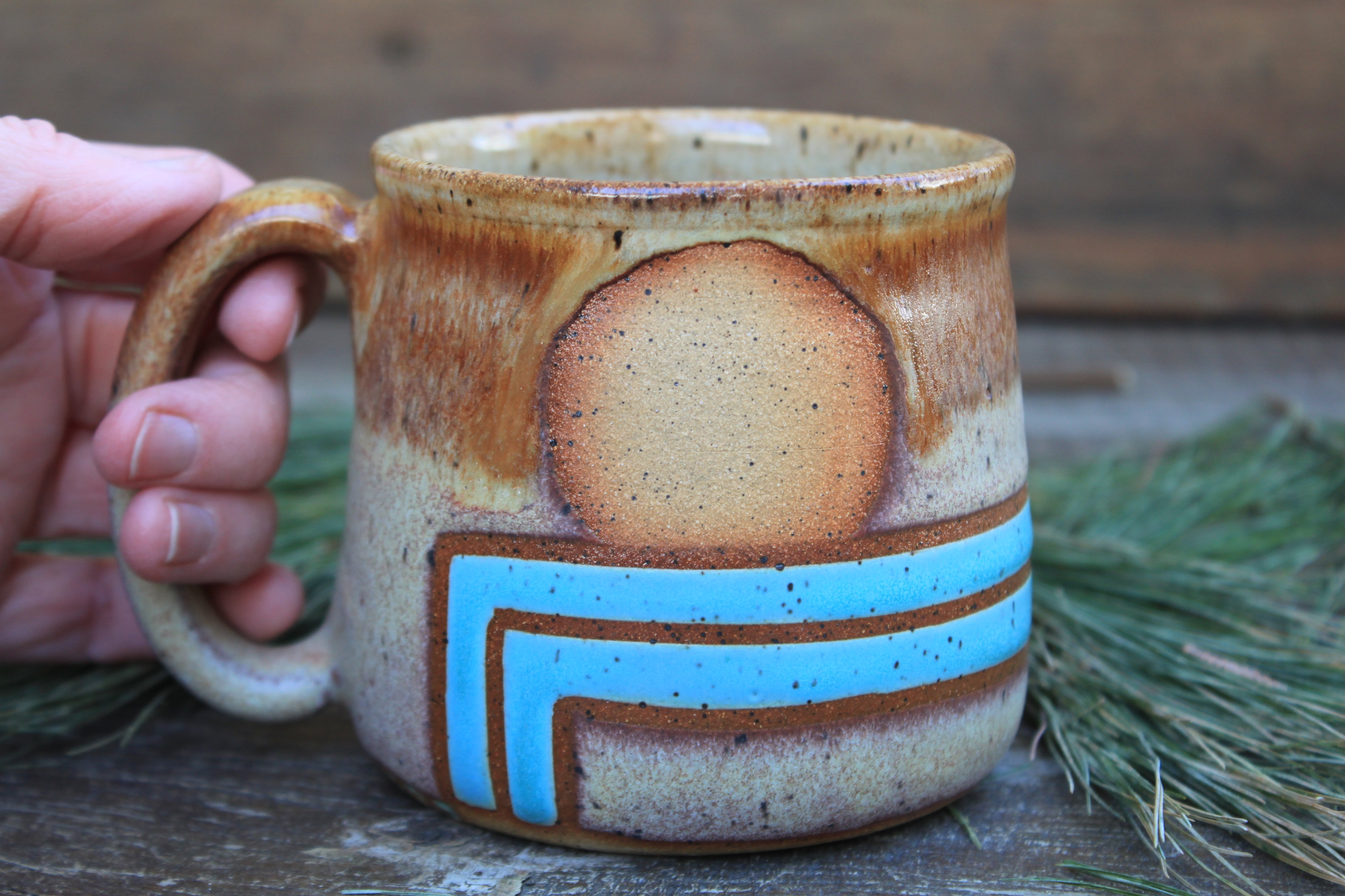 Retro Horizon Sunset Line Mug, 16 oz