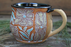Retro Flower Power Carved Mug, 15 oz