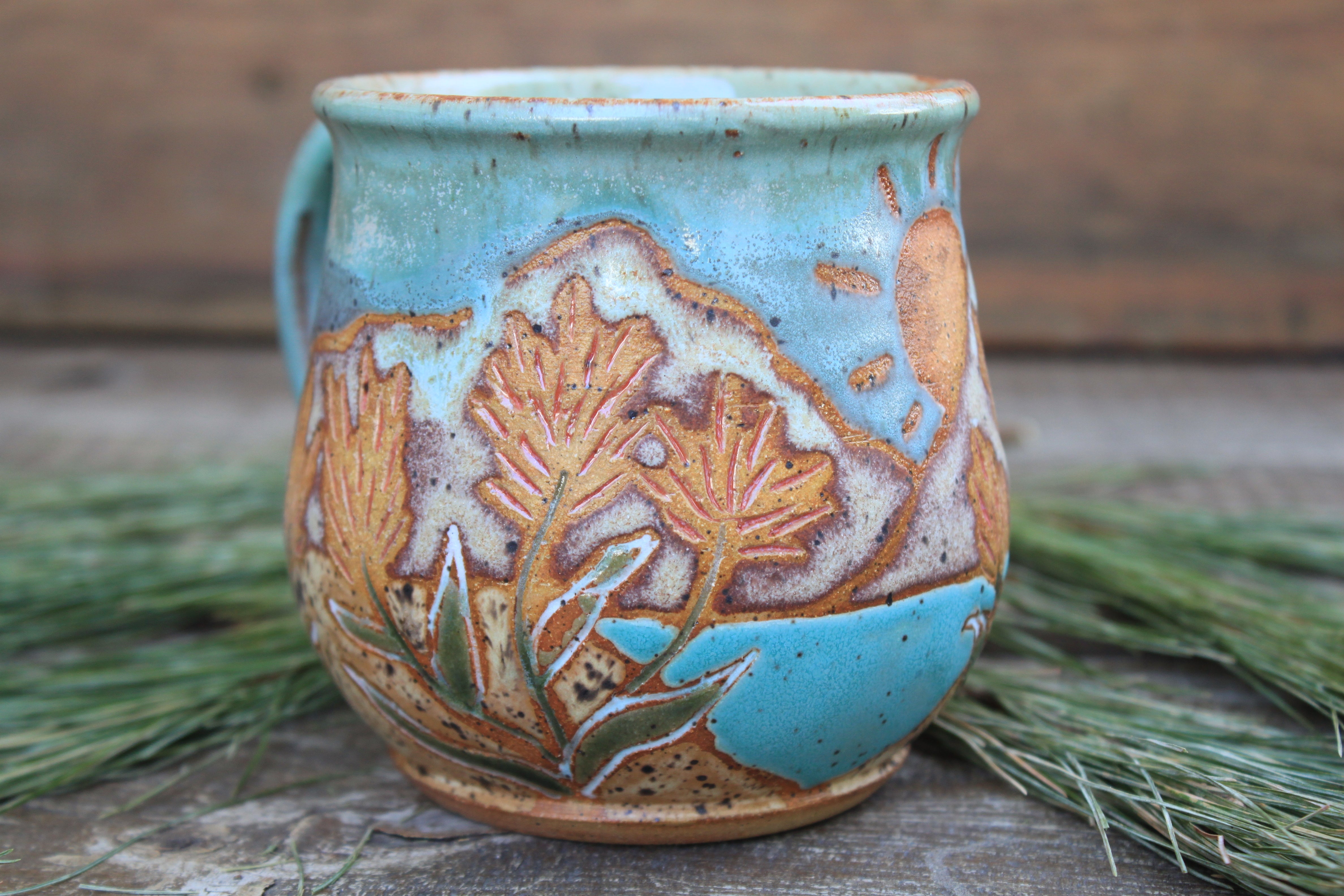 Wildflower Fields and Glacial Lake Days Carved Mug, 16 oz