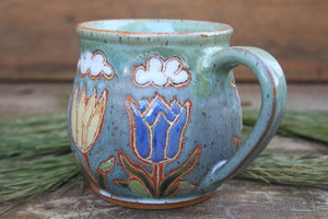 Tulip Fields and Partly Cloudy Skies Carved Mug, 16 oz