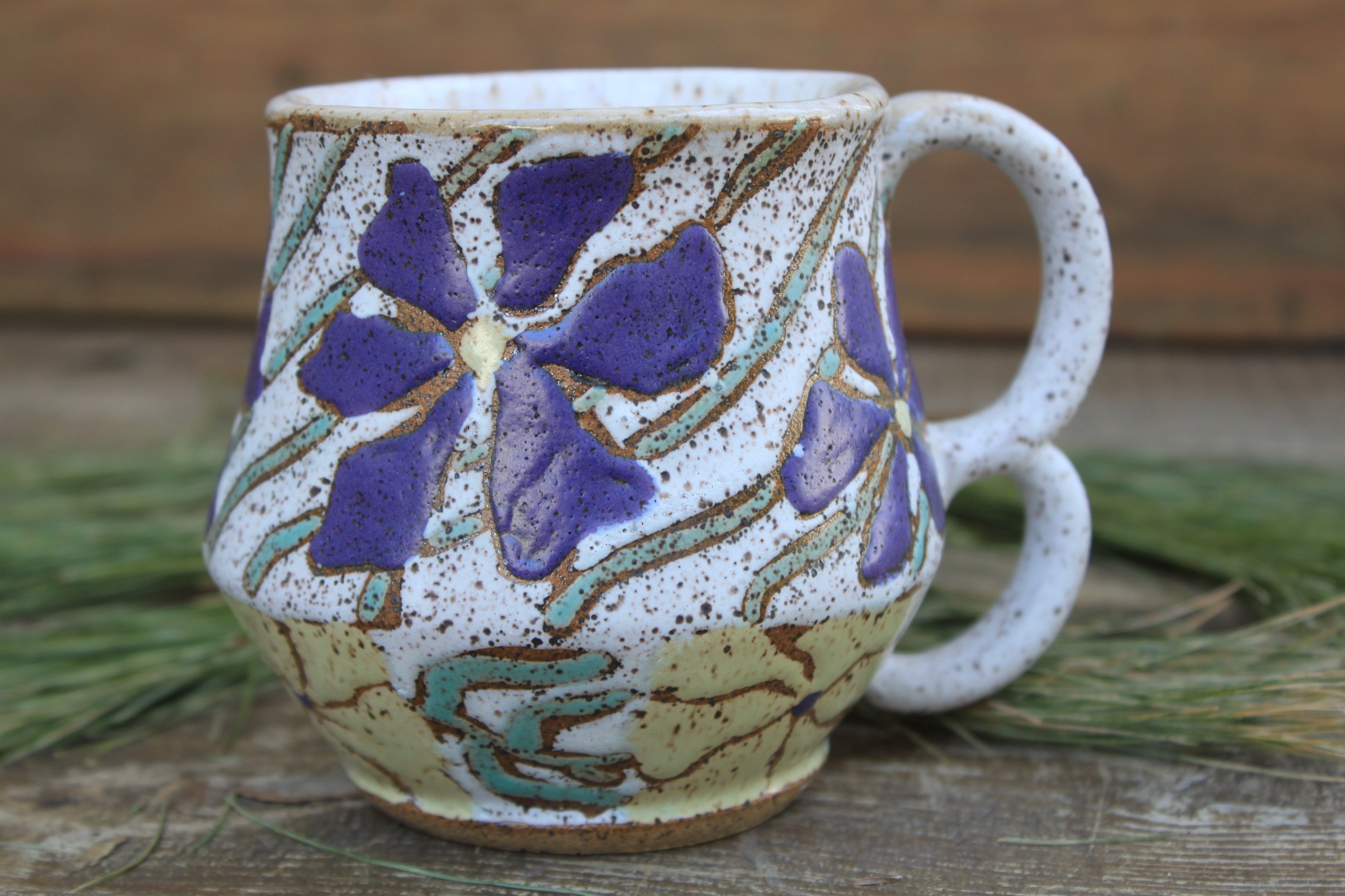 Retro Flower Power Mug with Double Handle, 15 oz