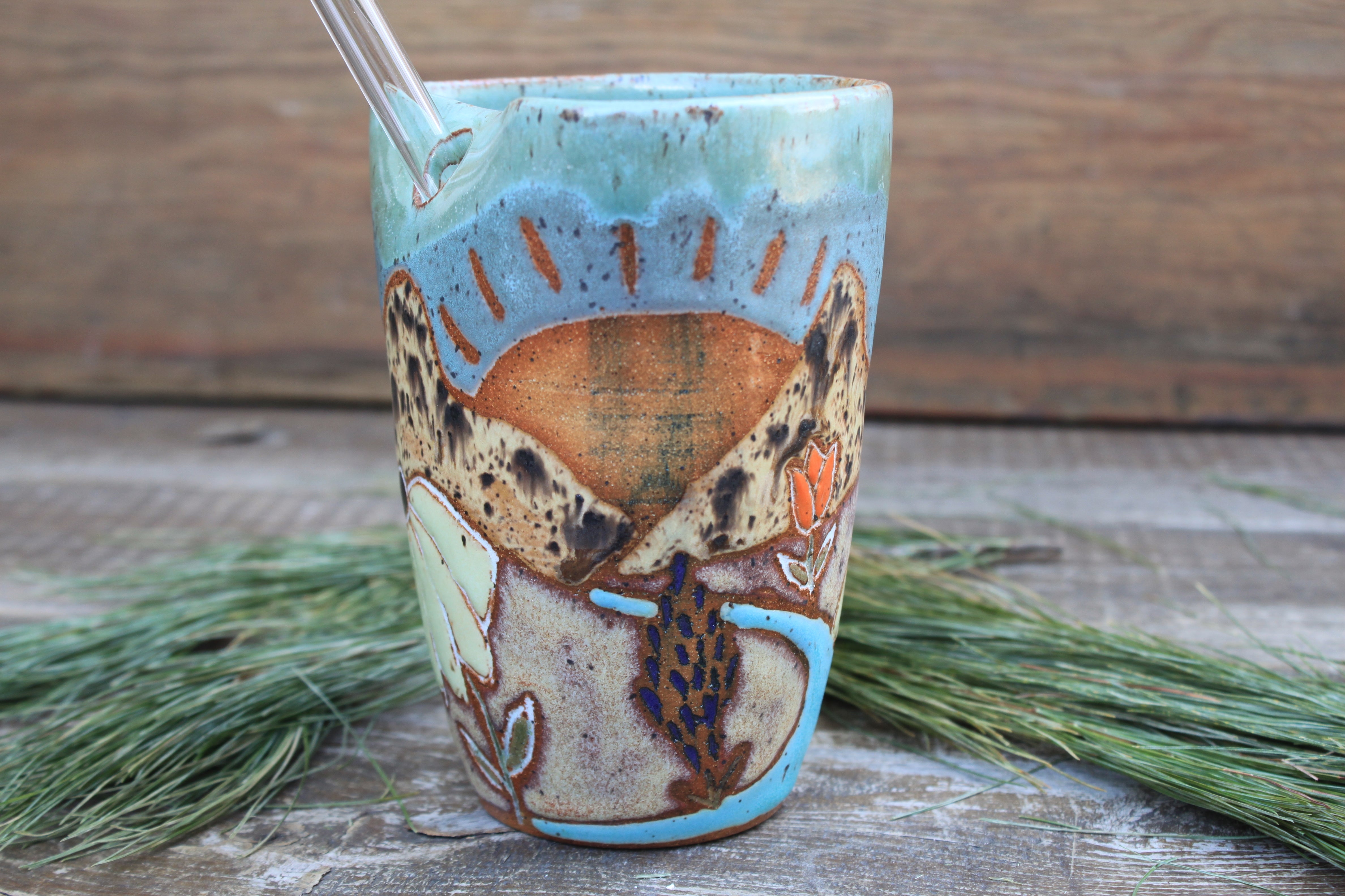 Wildflower Fields and Rolling River Sunset Straw Cup, 15 oz